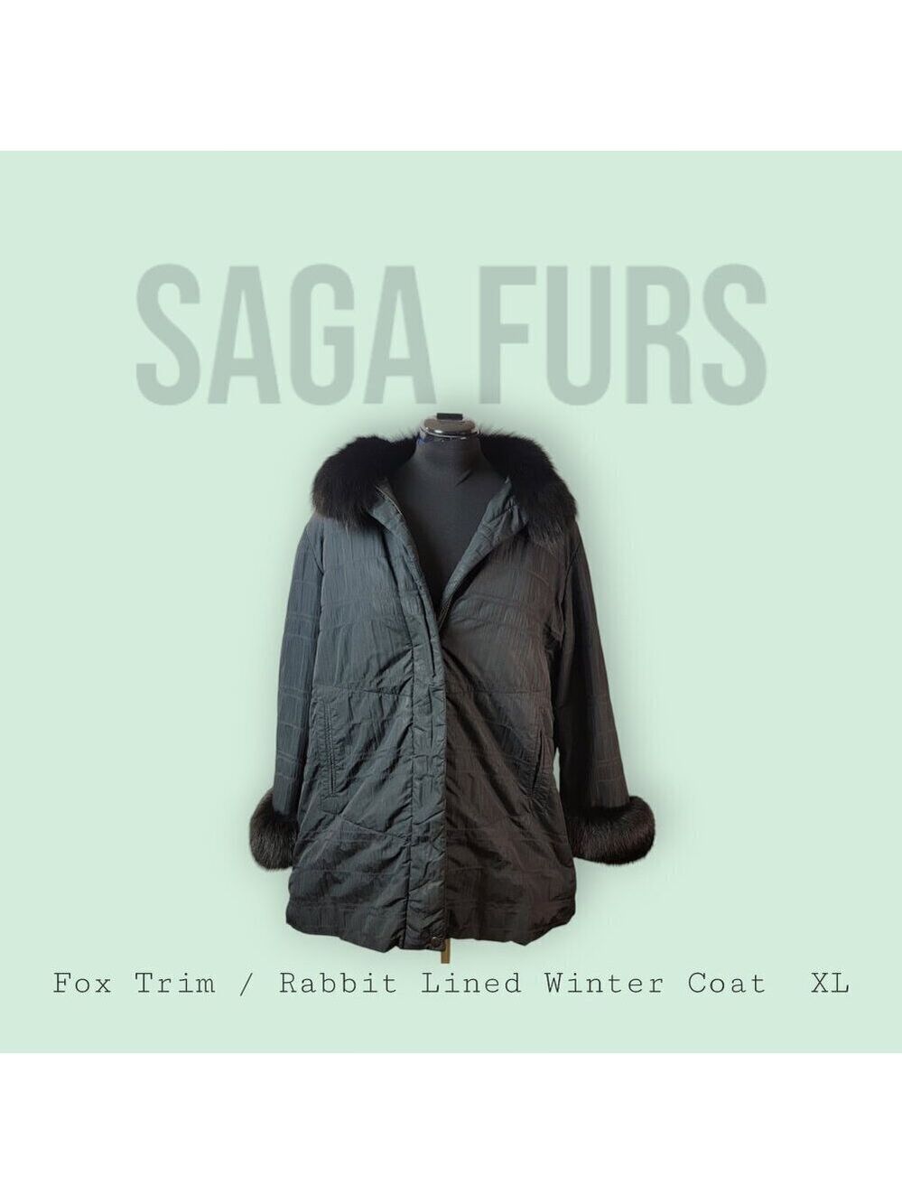 🖤 Saga Furs Women’s XL Coat – Fox Fur Trim & Rabbit Lining! 🖤